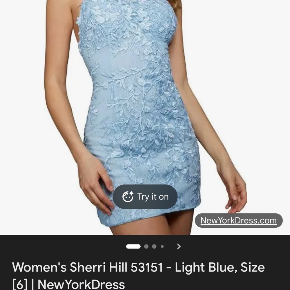 Sherri Hill Sky Blue Floral Mini Dress